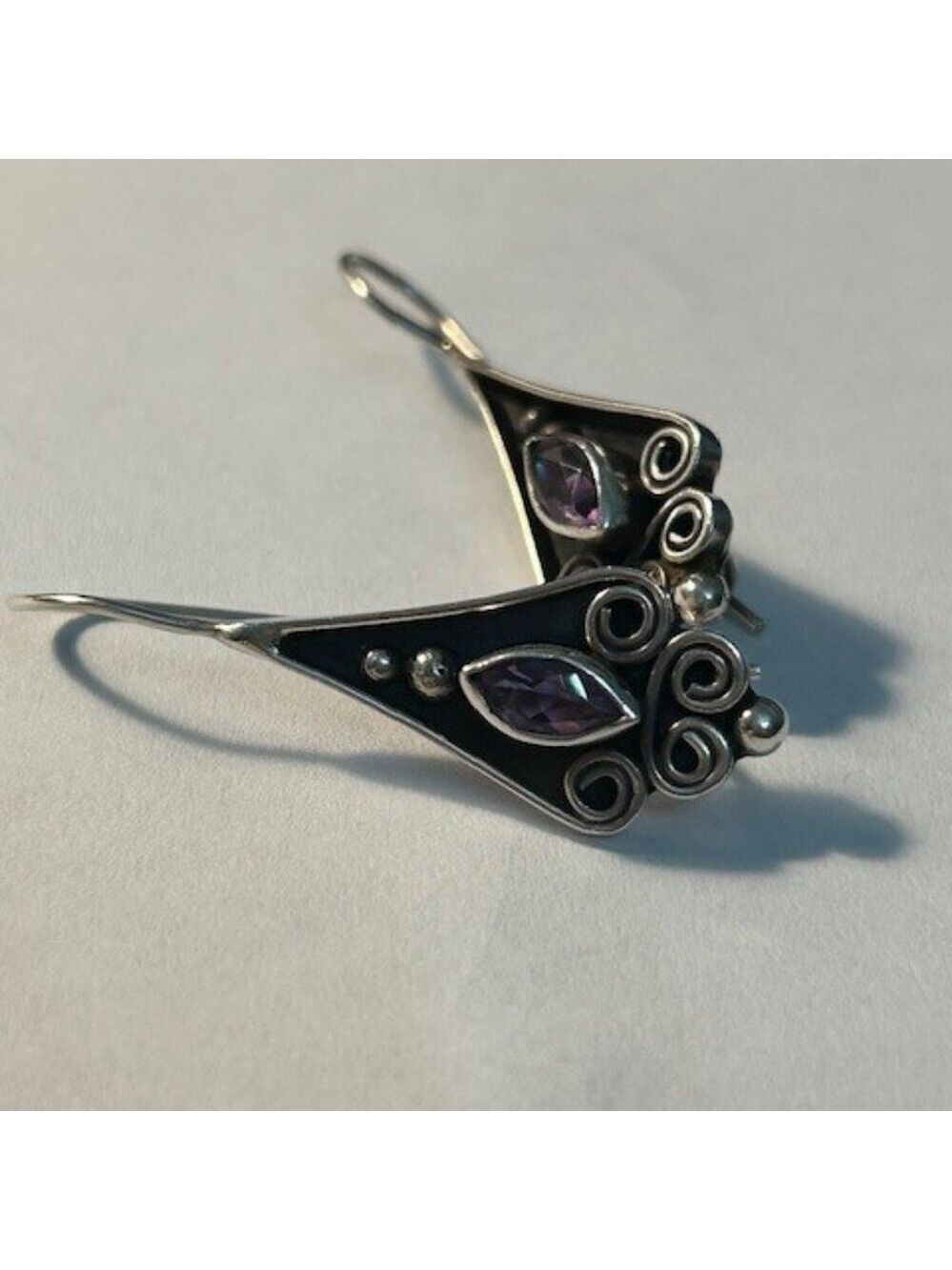 Vintage Bali Style Sterling Silver Amethyst Earrings